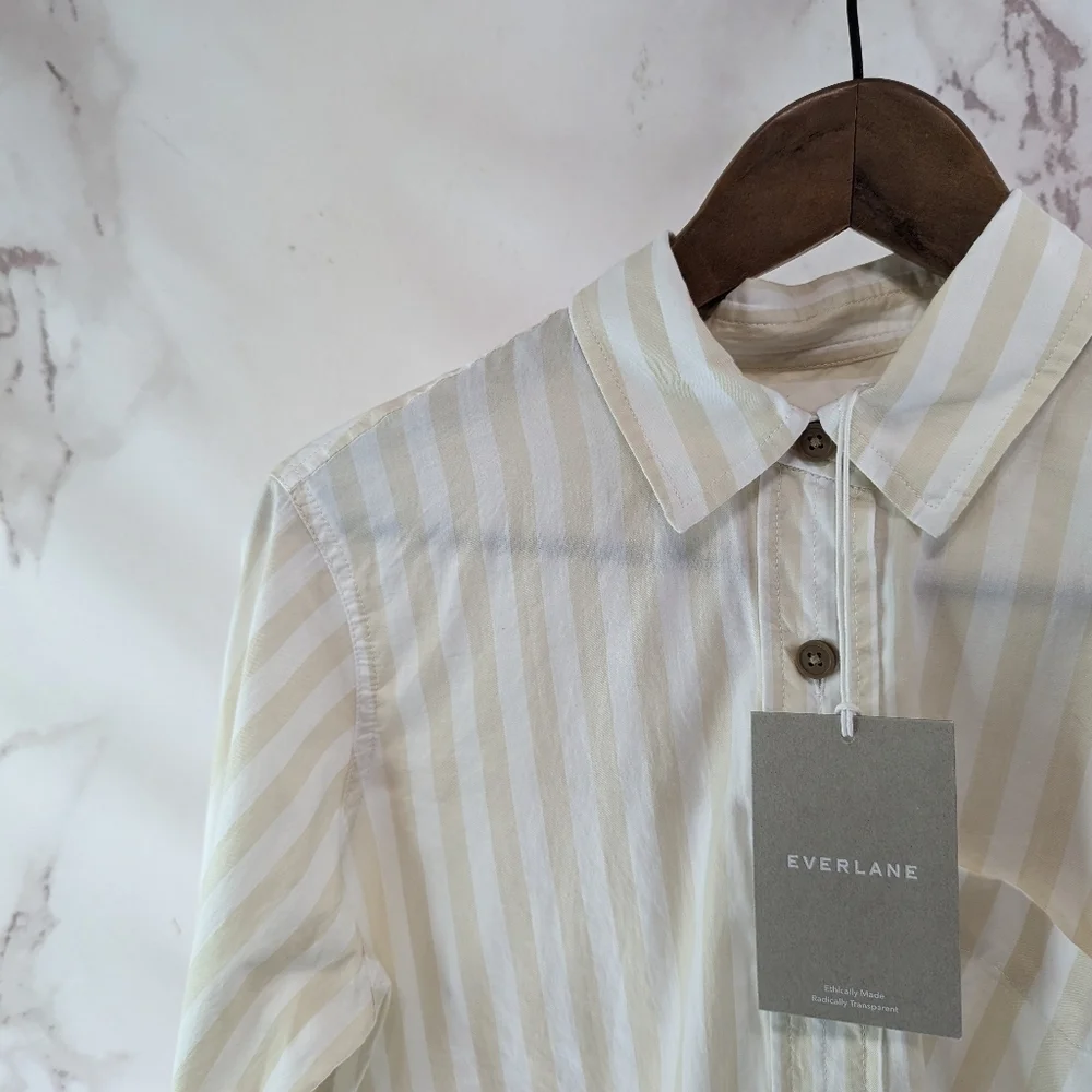 Everlane Cropped Cream Stripe Button-Down Shirt - Picture 4 of 15